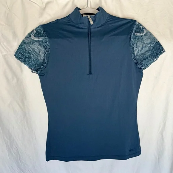 Chic Lace Sleeve Women's Blouse - Teal - Picture 3 of 6